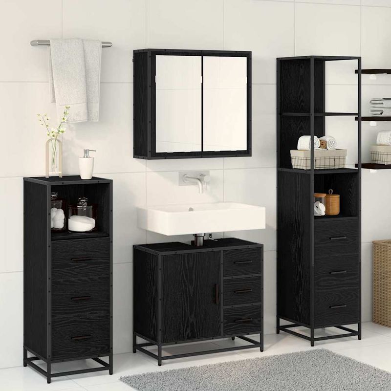 Casa si Gradina - Mobilier - Seturi de mobilier - Seturi baie - Set de mobilier pentru baie 4 pcs Stejar negru 65 x 33 x 60 cm - Infinity.ro