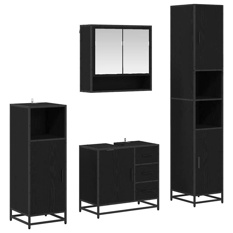 Casa si Gradina - Mobilier - Seturi de mobilier - Seturi baie - Set de mobilier pentru baie cu sertar cu usa 4 pcs Stejar negru - Infinity.ro