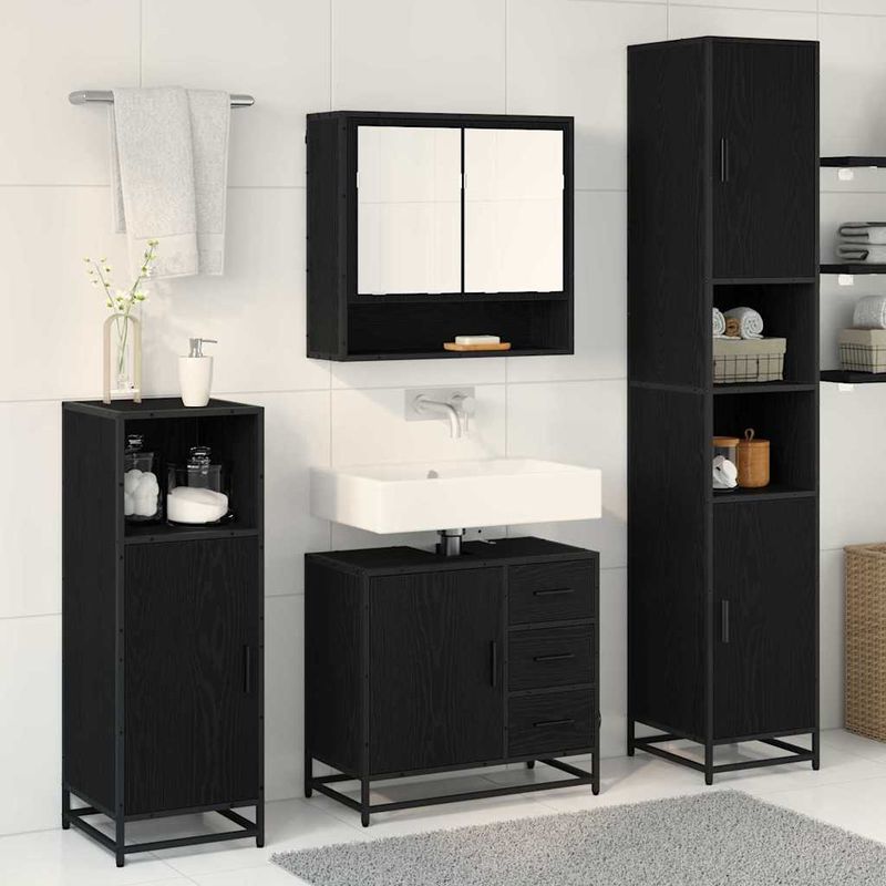 Casa si Gradina - Mobilier - Seturi de mobilier - Seturi baie - Set de mobilier pentru baie cu sertar cu usa 4 pcs Stejar negru - Infinity.ro
