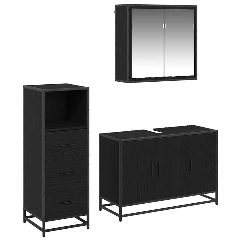 Casa si Gradina - Mobilier - Seturi de mobilier - Seturi baie - Set de mobilier pentru baie 3 pcs Stejar negru 90 x 33 x 60 cm - Infinity.ro