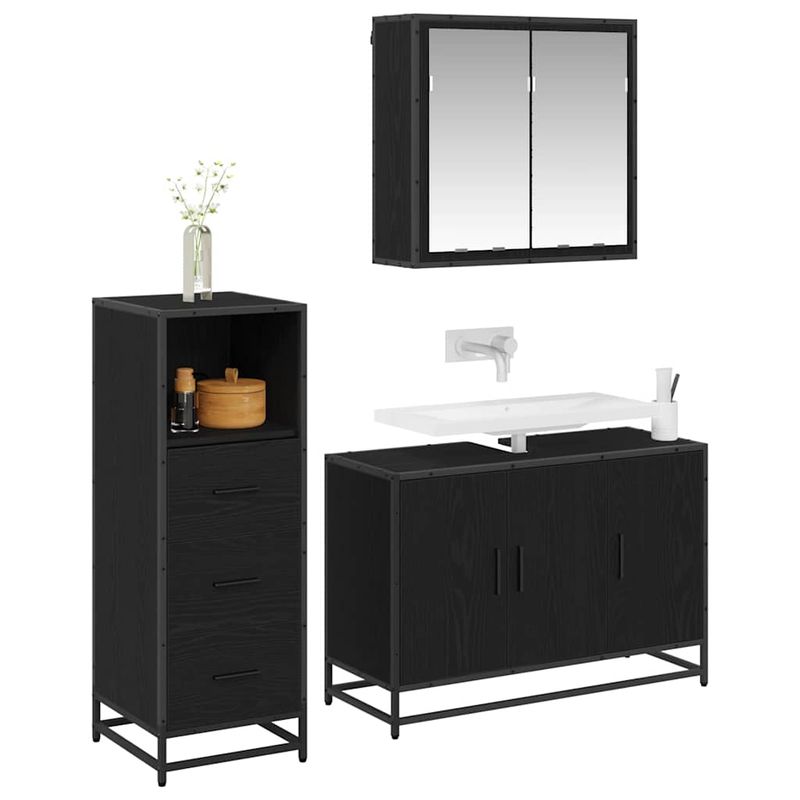 Casa si Gradina - Mobilier - Seturi de mobilier - Seturi baie - Set de mobilier pentru baie 3 pcs Stejar negru 90 x 33 x 60 cm - Infinity.ro