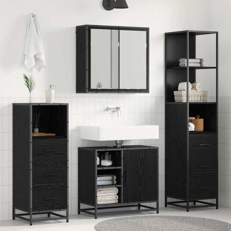 Casa si Gradina - Mobilier - Seturi de mobilier - Seturi baie - Set de mobilier pentru baie 4 pcs Stejar negru 65 x 33 x 60 cm - Infinity.ro