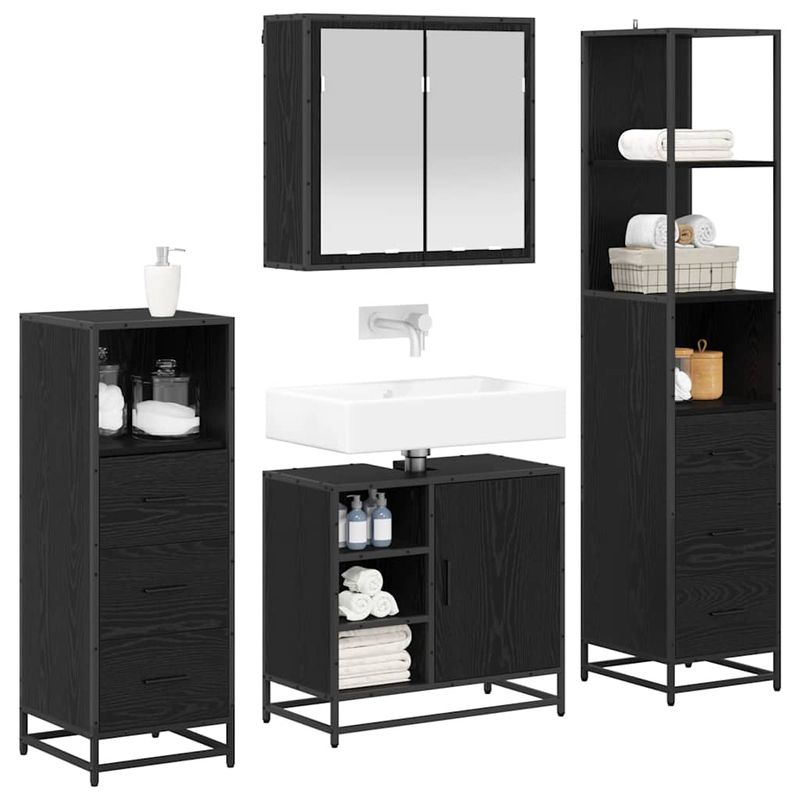 Casa si Gradina - Mobilier - Seturi de mobilier - Seturi baie - Set de mobilier pentru baie 4 pcs Stejar negru 65 x 33 x 60 cm - Infinity.ro