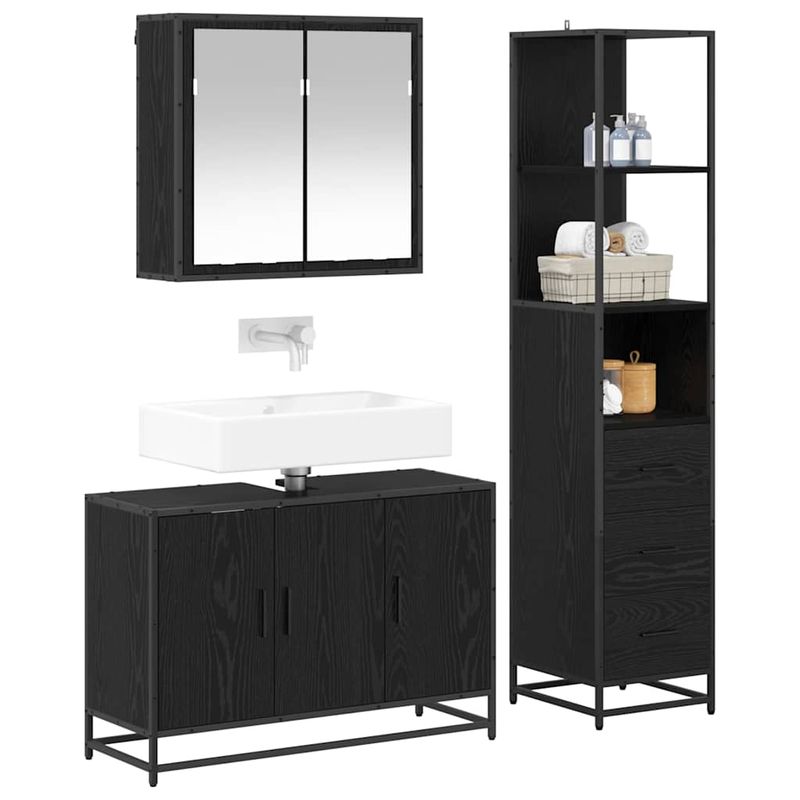 Casa si Gradina - Mobilier - Seturi de mobilier - Seturi baie - Set de mobilier pentru baie 3 pcs Stejar negru 90 x 33 x 60 cm - Infinity.ro