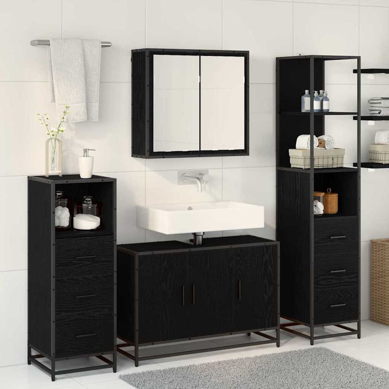 Casa si Gradina - Mobilier - Seturi de mobilier - Seturi baie - Set de mobilier pentru baie 3 pcs Stejar negru 90 x 33 x 60 cm - Infinity.ro