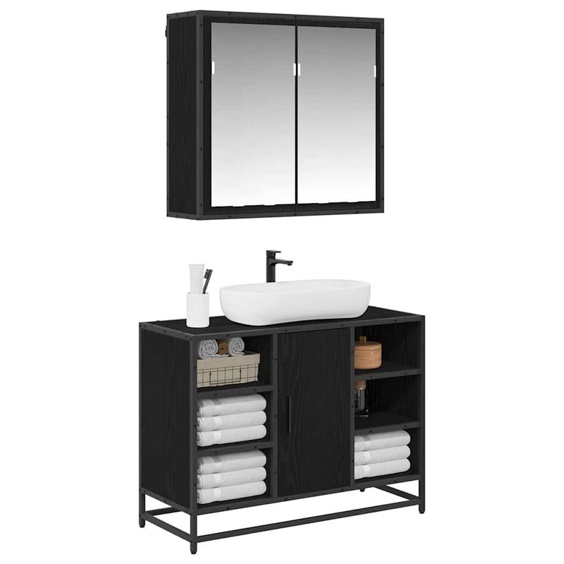 Casa si Gradina - Mobilier - Seturi de mobilier - Seturi baie - Set de mobilier pentru baie 2 pcs Stejar negru 80 x 33 x 60 cm - Infinity.ro