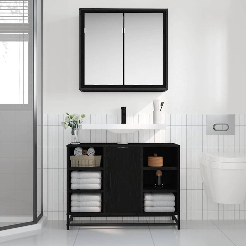 Casa si Gradina - Mobilier - Seturi de mobilier - Seturi baie - Set de mobilier pentru baie 2 pcs Stejar negru 80 x 33 x 60 cm - Infinity.ro
