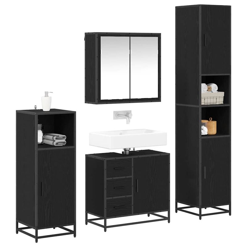 Casa si Gradina - Mobilier - Seturi de mobilier - Seturi baie - Set de mobilier pentru baie 4 pcs Stejar negru 65 x 33 x 60 cm - Infinity.ro