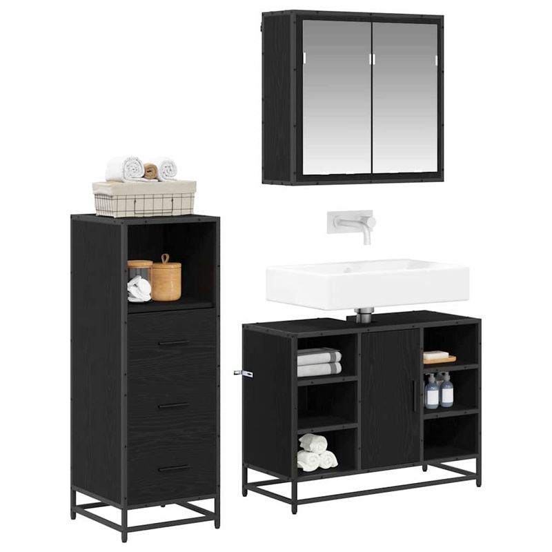 Casa si Gradina - Mobilier - Seturi de mobilier - Seturi baie - Set de mobilier pentru baie 3 pcs Stejar negru 80 x 33 x 60 cm - Infinity.ro