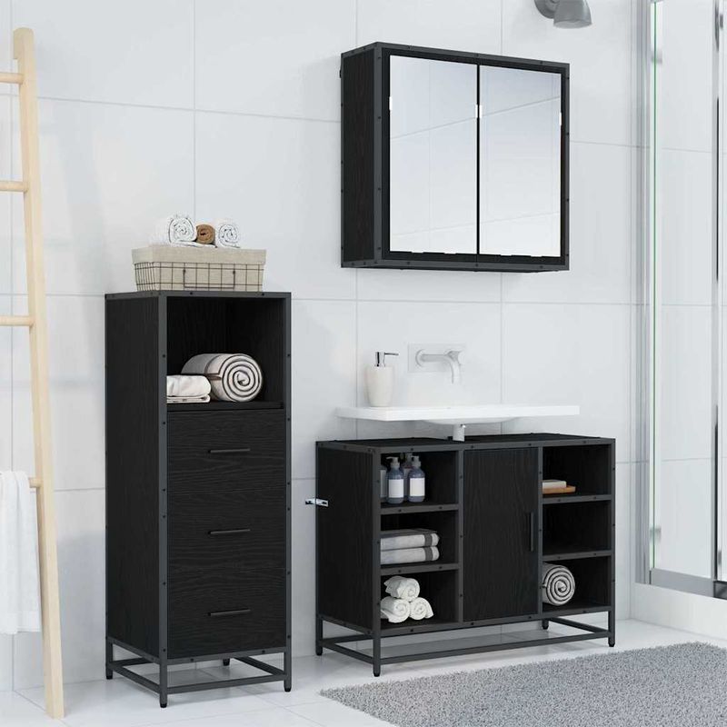 Casa si Gradina - Mobilier - Seturi de mobilier - Seturi baie - Set de mobilier pentru baie 3 pcs Stejar negru 80 x 33 x 60 cm - Infinity.ro