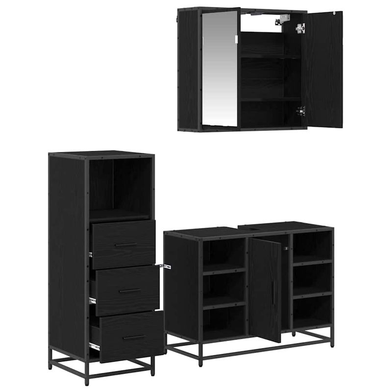 Casa si Gradina - Mobilier - Seturi de mobilier - Seturi baie - Set de mobilier pentru baie 3 pcs Stejar negru 80 x 33 x 60 cm - Infinity.ro