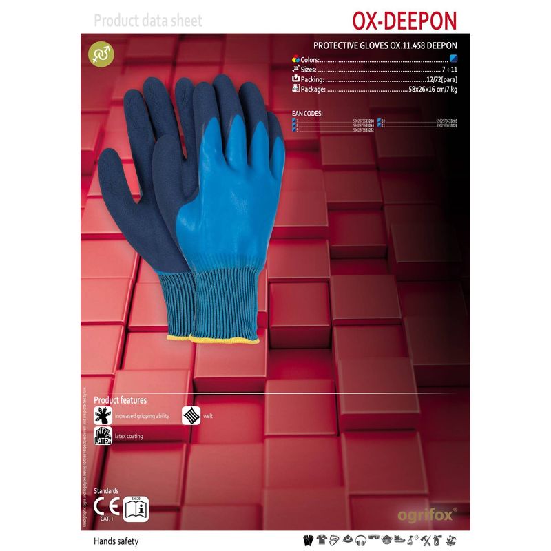 Casa si Gradina - Constructii - Echipamente de lucru - Manusi protectia muncii - Manusi de protectie acoperite cu latex Ox-Deepon Ogrifox 11 Albastru Regal - Infinity.ro