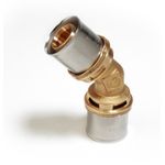 Casa si Gradina - Sanitare - Instalatii hidro - Fitinguri - Cot alama 45° Giacomini RM144Y011, 32x3, fiting presare pentru teava multistrat - Infinity.ro