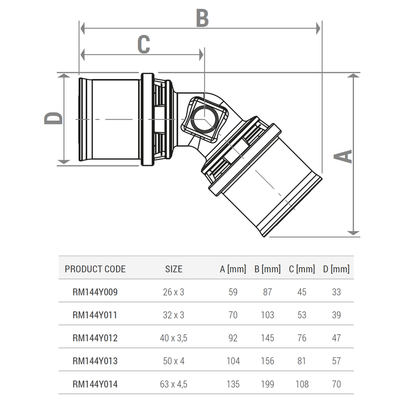 Casa si Gradina - Sanitare - Instalatii hidro - Fitinguri - Cot alama 45° Giacomini RM144Y009, 26x3, fiting presare pentru teava multistrat - Infinity.ro