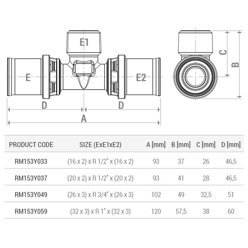Casa si Gradina - Sanitare - Instalatii hidro - Fitinguri - Teu presare Giacomini RM153Y049, filet exterior 3/4”, pentru teava multistrat diametru 26 mm - Infinity.ro