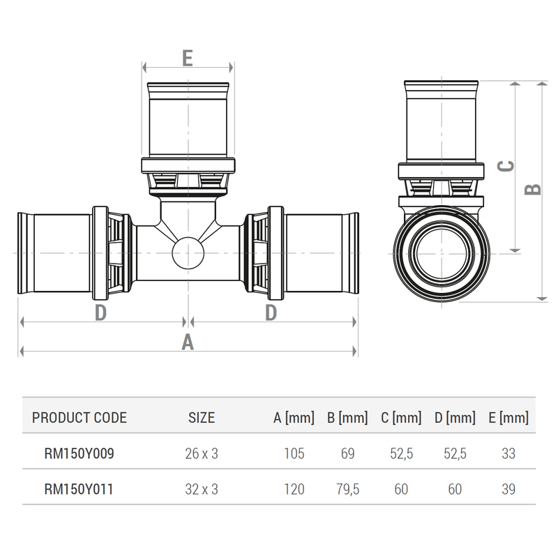 Casa si Gradina - Sanitare - Instalatii hidro - Fitinguri - Teu egal pentru presare multiprofil Giacomini RM150Y009, diametru 26x3 mm, alama - Infinity.ro