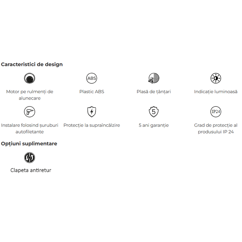 Casa si Gradina - Sanitare - Suporturi si accesorii baie - Sisteme de ventilatie - Ventilator de perete VentEurope CLASSIC100BD, cu clapeta antiretur, diametru 100 mm, debit 97 mc/h, 14W, IP24, Alb - Infinity.ro
