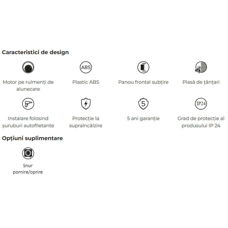 Casa si Gradina - Sanitare - Suporturi si accesorii baie - Sisteme de ventilatie - Ventilator de perete VentEurope REFINED150BDPS, snur pornire/oprire, clapeta antiretur,150 mm, debit 250 mc/h, 16W, IP24 - Infinity.ro
