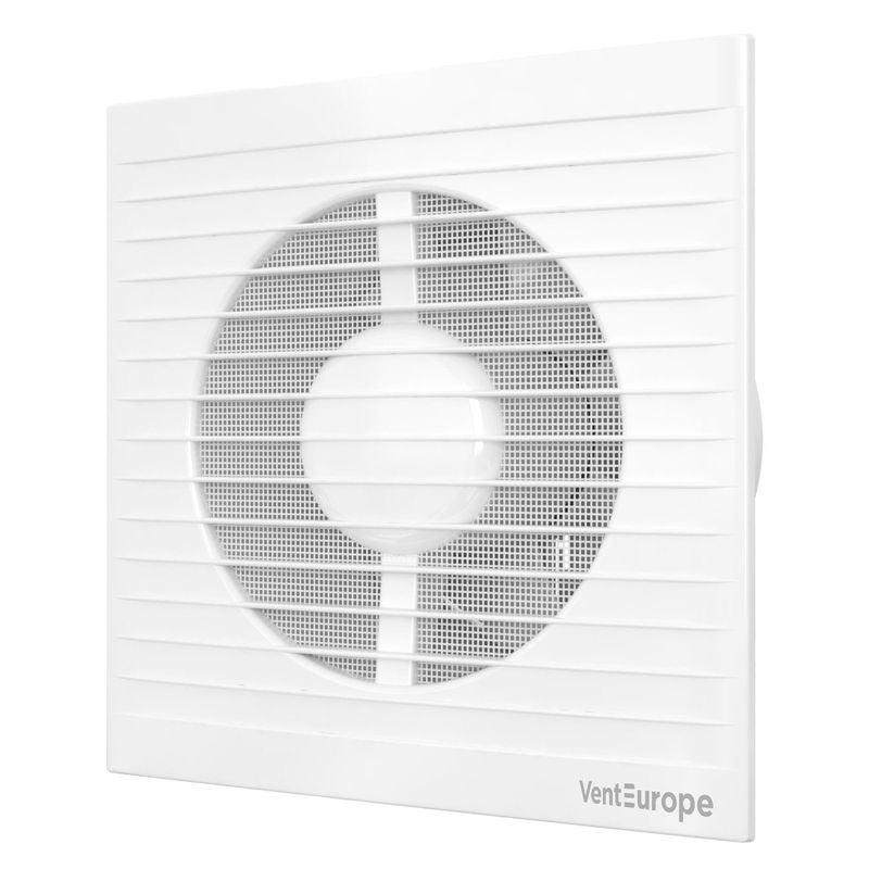 Casa si Gradina - Sanitare - Suporturi si accesorii baie - Sisteme de ventilatie - Ventilator baie cu snur pornire/oprire VentEurope REFINED125PS, 125 mm, plasa de insecte, debit 140 mc/h, IP24, 16W - Infinity.ro