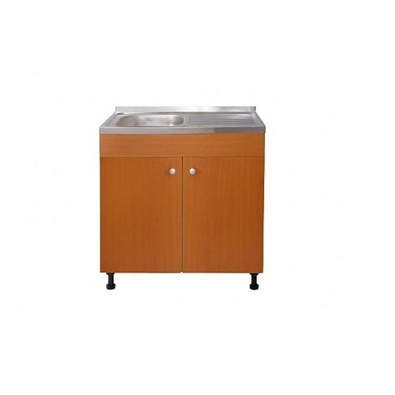 Casa si Gradina - Sanitare - Chiuveta bucatarie si accesorii - Chiuvete bucatarie - Set Masca Chiuveta Cires 80 cm X 50 cm X 80 cm, chiuveta inox cuva stanga, baterie tija lunga si sifon scurgere - Infinity.ro
