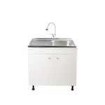 Casa si Gradina - Mobilier - Seturi de mobilier - Seturi bucatarie - Set Masca Chiuveta Alba 80 cm X 50 cm X 80 cm, chiuveta inox cuva dreapta, baterie lebada flexibila si sifon scurgere - Infinity.ro