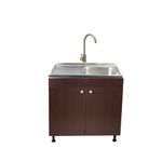 Casa si Gradina - Sanitare - Chiuveta bucatarie si accesorii - Chiuvete bucatarie - Set Masca Chiuveta Wenghe 80 cm X 50 cm X 80 cm, chiuveta inox cuva dreapta, baterie rotunda inox si sifon scurgere - Infinity.ro