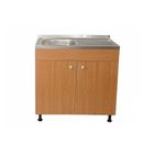 Casa si Gradina - Sanitare - Chiuveta bucatarie si accesorii - Chiuvete bucatarie - Set Masca Chiuveta Stejar 80 cm X 50 cm X 80 cm, chiuveta inox cuva stanga, baterie inox rotunda si sifon scurgere - Infinity.ro