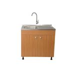 Casa si Gradina - Sanitare - Chiuveta bucatarie si accesorii - Chiuvete bucatarie - Set Masca Chiuveta Stejar 80 cm X 50 cm X 80 cm, chiuveta inox cuva stanga, baterie inox rotunda si sifon scurgere - Infinity.ro