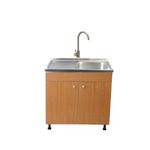 Casa si Gradina - Sanitare - Chiuveta bucatarie si accesorii - Chiuvete bucatarie - Set Masca Chiuveta Stejar 80 cm X 50 cm X 80 cm, chiuveta inox cuva dreapta, baterie inox rotunda si sifon scurgere - Infinity.ro