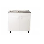 Casa si Gradina - Mobilier - Seturi de mobilier - Seturi bucatarie - Set Masca Chiuveta Alba 80 cm X 50 cm X 80 cm, chiuveta inox cuva stanga, baterie inox rotunda si sifon scurgere - Infinity.ro