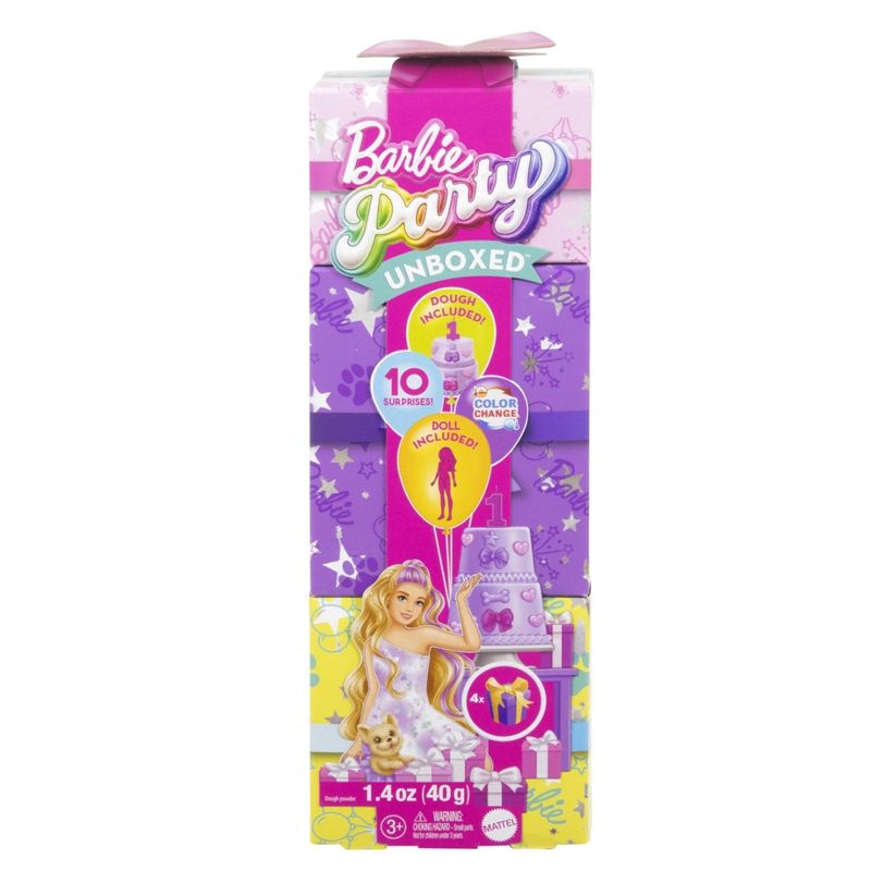 Jucarii, Copii si Bebe - Jucarii si jocuri - Papusi si accesorii - Papusi - Papusa cu accesorii surpriza Barbie, Party Unboxed, Pet Birthday - Infinity.ro