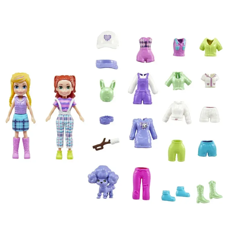 Jucarii, Copii si Bebe - Jucarii si jocuri - Papusi si accesorii - Papusi - Set 2 papusi cu haine si accesorii, Polly Pocket - Infinity.ro