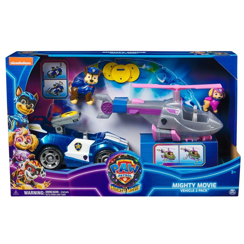Jucarii, Copii si Bebe - Jucarii si jocuri - Vehicule si jucarii cu telecomanda - Masinute - Set 2 Vehicule cu Figurine Paw Patrol Mighty Movie, Chase si Skye - Infinity.ro