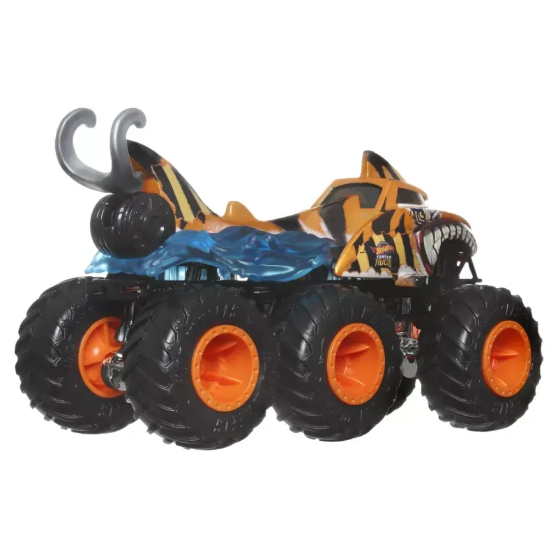 Jucarii, Copii si Bebe - Jucarii si jocuri - Vehicule si jucarii cu telecomanda - Masinute - Masinuta metalica Mattel, Tiger Shark, Colectia Hot Wheels Monster Truck Big Rigs, Cu 6 roti, Scara 1:64 - Infinity.ro