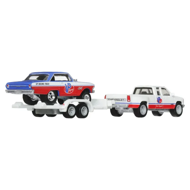 Jucarii, Copii si Bebe - Jucarii si jocuri - Vehicule si jucarii cu telecomanda - Masinute - Transportator cu masinuta Hot Wheels, 63 Chevy Nova si 88 Chevy Silverado 3500 - Infinity.ro