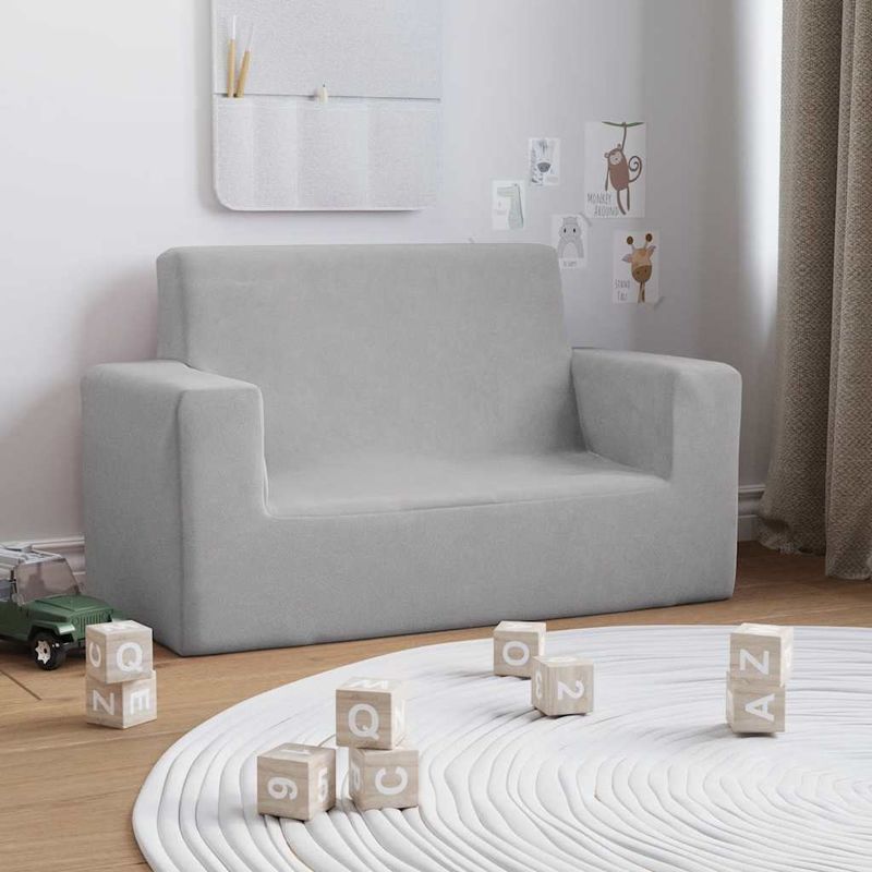 Casa si Gradina - Mobilier - Mobilier copii - Mobilier camera copiilor - Canapea pentru copii cu 2 locuri, gri deschis, plus moale - Infinity.ro