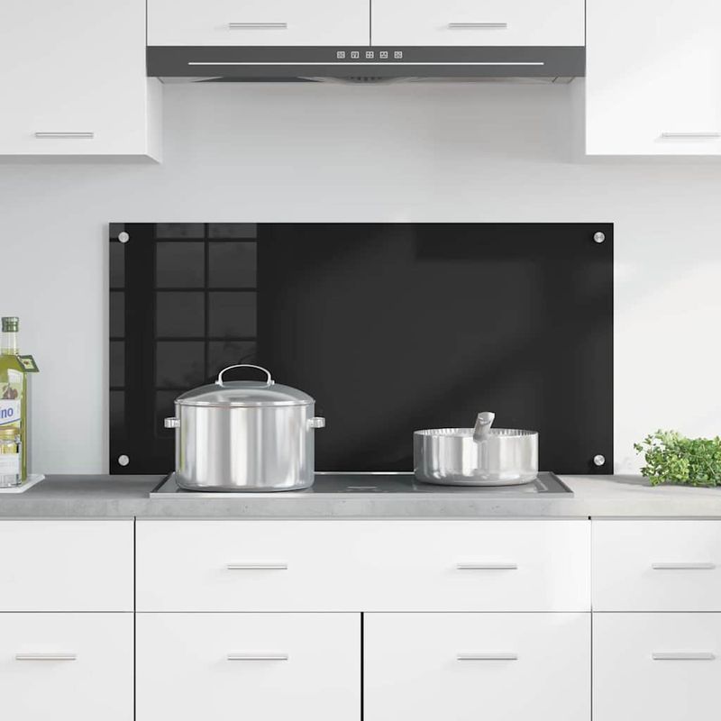 Casa si Gradina - Sanitare - Chiuveta bucatarie si accesorii - Accesorii chiuvete - Spate de bucatarie Negru 100 x 50 x 0.8 cm sticla securizata - Infinity.ro