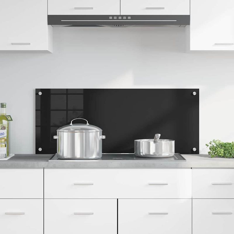 Casa si Gradina - Sanitare - Chiuveta bucatarie si accesorii - Accesorii chiuvete - Spate de bucatarie Negru 100 x 40 x 0.8 cm sticla securizata - Infinity.ro