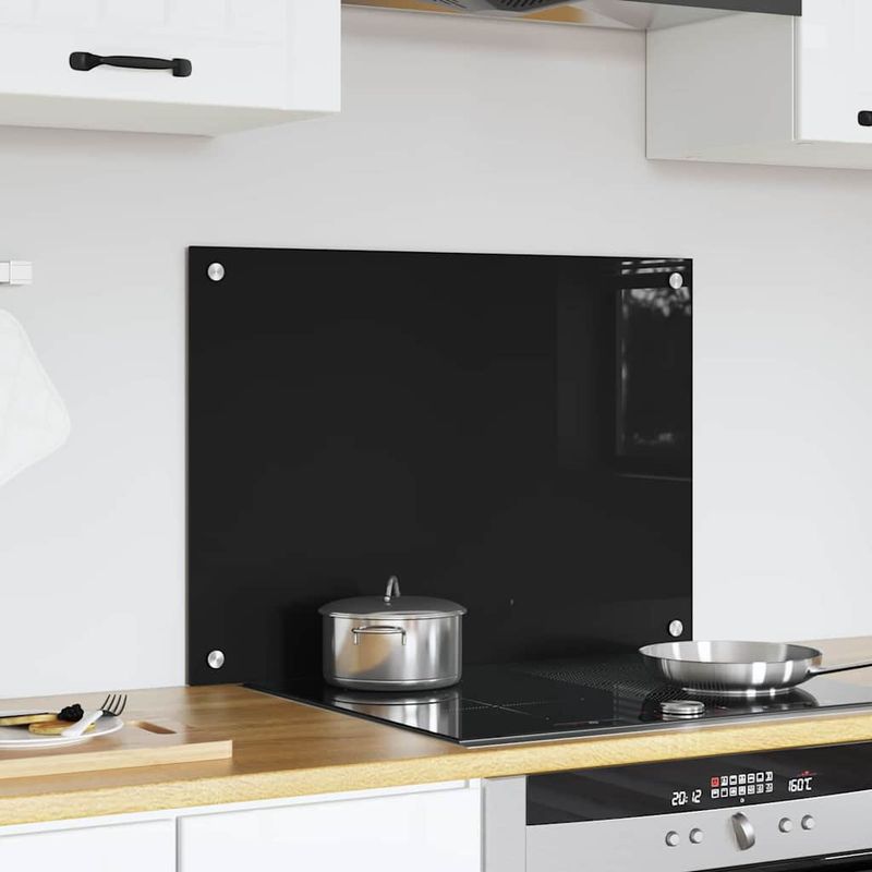 Casa si Gradina - Sanitare - Chiuveta bucatarie si accesorii - Accesorii chiuvete - Spate de bucatarie Negru 70 x 50 x 0.8 cm sticla securizata - Infinity.ro