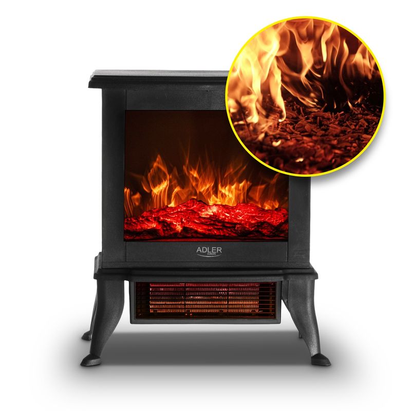 Electronice si Electrocasnice - Climatizare si sisteme de incalzire - Aparate incalzire aer - Seminee electrice - Semineu electric compact Adler AD7754, 1800W, sticla securizata, ceramica, efect flacara 3D, 2 trepte - Infinity.ro