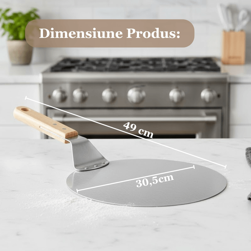 Casa si Gradina - Bucatarie si vesela - Ustensile bucatarie - Pensule, spatule si teluri bucatarie - Lopata pizza Koken, tava rotunda 30,5 cm din otel inoxidabil, Maner Lemn, Spatula 49 cm - Infinity.ro