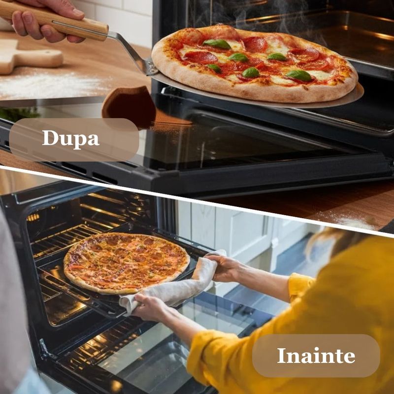 Casa si Gradina - Bucatarie si vesela - Ustensile bucatarie - Pensule, spatule si teluri bucatarie - Lopata pizza Koken, tava rotunda 30,5 cm din otel inoxidabil, Maner Lemn, Spatula 49 cm - Infinity.ro