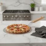 Casa si Gradina - Bucatarie si vesela - Ustensile bucatarie - Pensule, spatule si teluri bucatarie - Lopata pizza Koken, tava rotunda 30,5 cm din otel inoxidabil, Maner Lemn, Spatula 49 cm - Infinity.ro