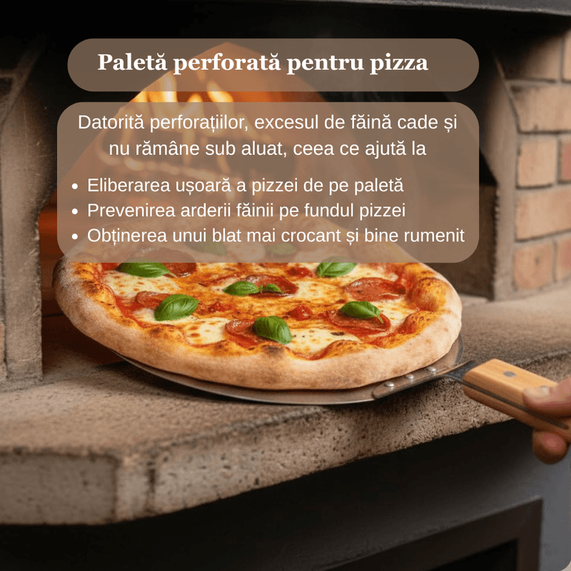 Casa si Gradina - Bucatarie si vesela - Ustensile bucatarie - Pensule, spatule si teluri bucatarie - Lopata pizza Koken, tava rotunda 30,5 cm din otel inoxidabil, Maner Lemn, Spatula 49 cm - Infinity.ro