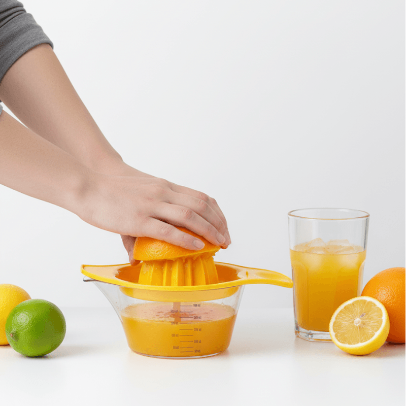 Casa si Gradina - Bucatarie si vesela - Ustensile bucatarie - Prese si storcatoare manuale - Storcator manual de citrice Koken, Plastic fara BPA, Presa robusta de citrice pentru sucuri, Vas Colector, Sita, Gri - Infinity.ro
