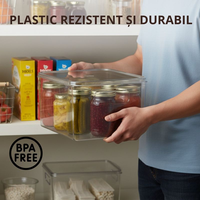 Casa si Gradina - Bucatarie si vesela - Organizare si depozitare bucatarie - Cutii alimentare - Set 4 cutii depozitare alimente cu capac Koken, organizator bucatarie, 23.5x13x11 cm, plastic transparent fara BPA - Infinity.ro