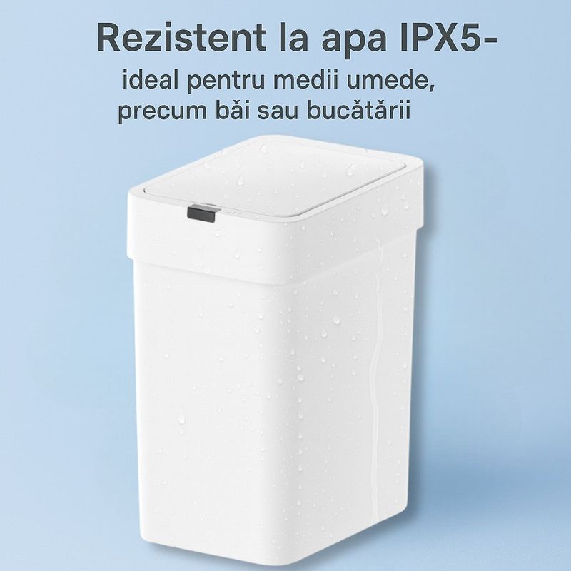 Casa si Gradina - Mobilier - Organizare si depozitare - Cosuri de gunoi - Cos de gunoi cu senzor de miscare 9 L Koken, Automat, anti-miros, silentios, Rezistent la apa IPX5, 21.8x13x31.5 cm, Alb - Infinity.ro