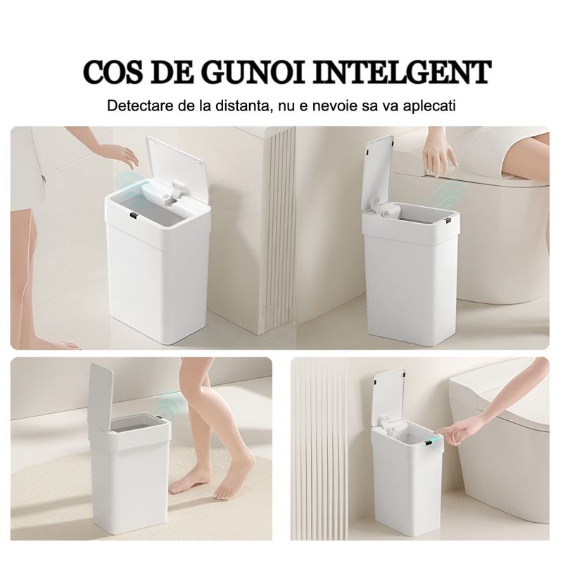 Casa si Gradina - Mobilier - Organizare si depozitare - Cosuri de gunoi - Cos de gunoi cu senzor de miscare 9 L Koken, Automat, anti-miros, silentios, Rezistent la apa IPX5, 21.8x13x31.5 cm, Alb - Infinity.ro