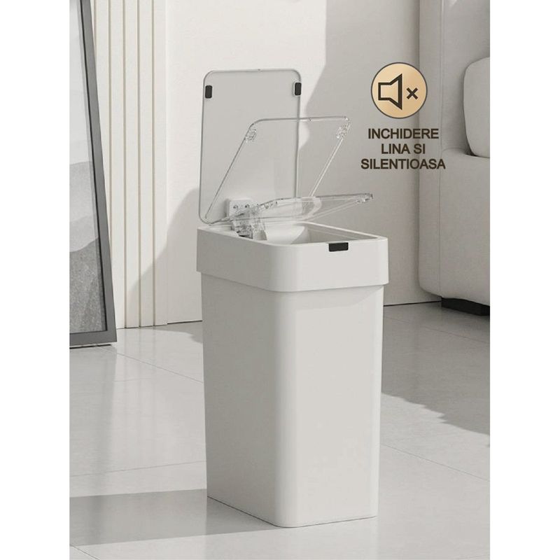 Casa si Gradina - Mobilier - Organizare si depozitare - Cosuri de gunoi - Cos de gunoi cu senzor de miscare 9 L Koken, Automat, anti-miros, silentios, Rezistent la apa IPX5, 21.8x13x31.5 cm, Alb - Infinity.ro