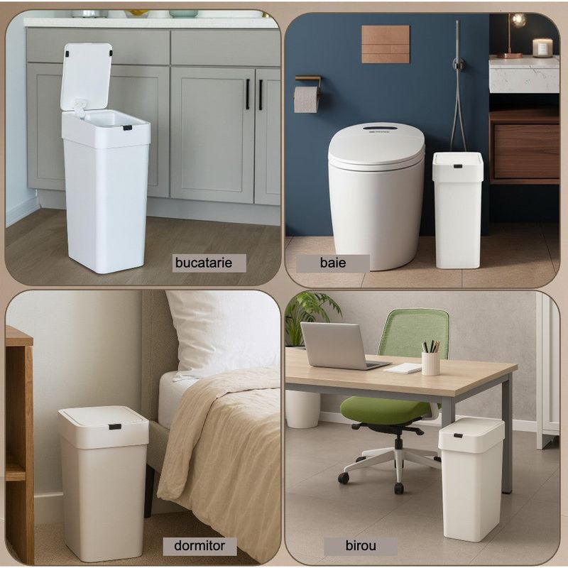 Casa si Gradina - Mobilier - Organizare si depozitare - Cosuri de gunoi - Cos de gunoi cu senzor de miscare 9 L Koken, Automat, anti-miros, silentios, Rezistent la apa IPX5, 21.8x13x31.5 cm, Alb - Infinity.ro